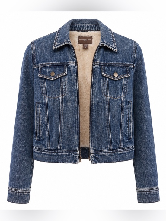 Banana Republic Jackets & Blazers - Banana Republic Faux Fur Sherpa Lined Denim Jacket Medium Wash Zip Up Crop S